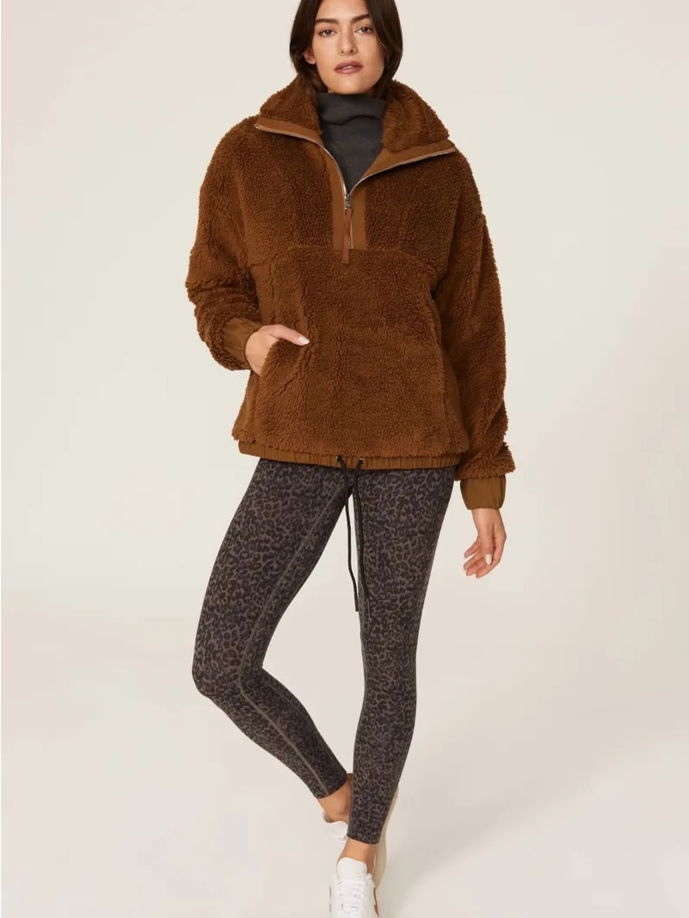 Varley Chocolate Brown Teddy Sherpa Half-Zip Jacket